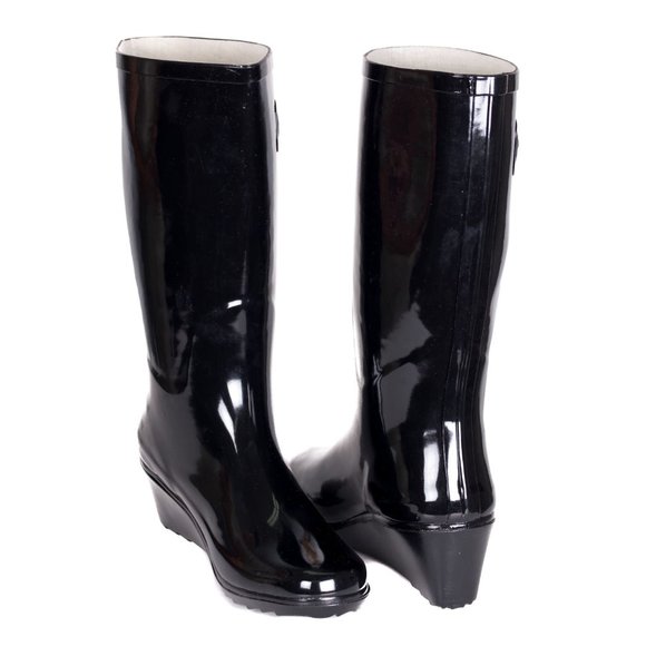 Forever Young Shoes - Women's Rubber Rain Boots, Wedge Wellies, Black